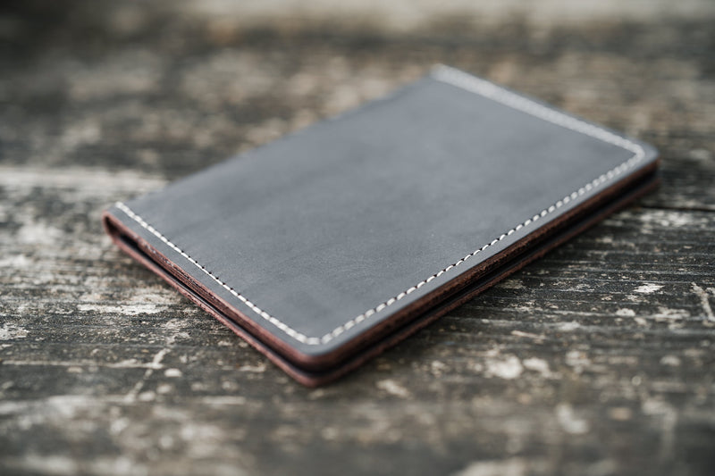 Leather Passport Cover Wallet - Black Crimson